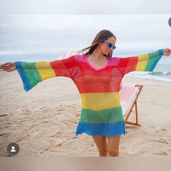 NWT Pitusa X Stephanie Gottlieb Crochet Rainbow Mini Dress Petite - Picture 1 of 10